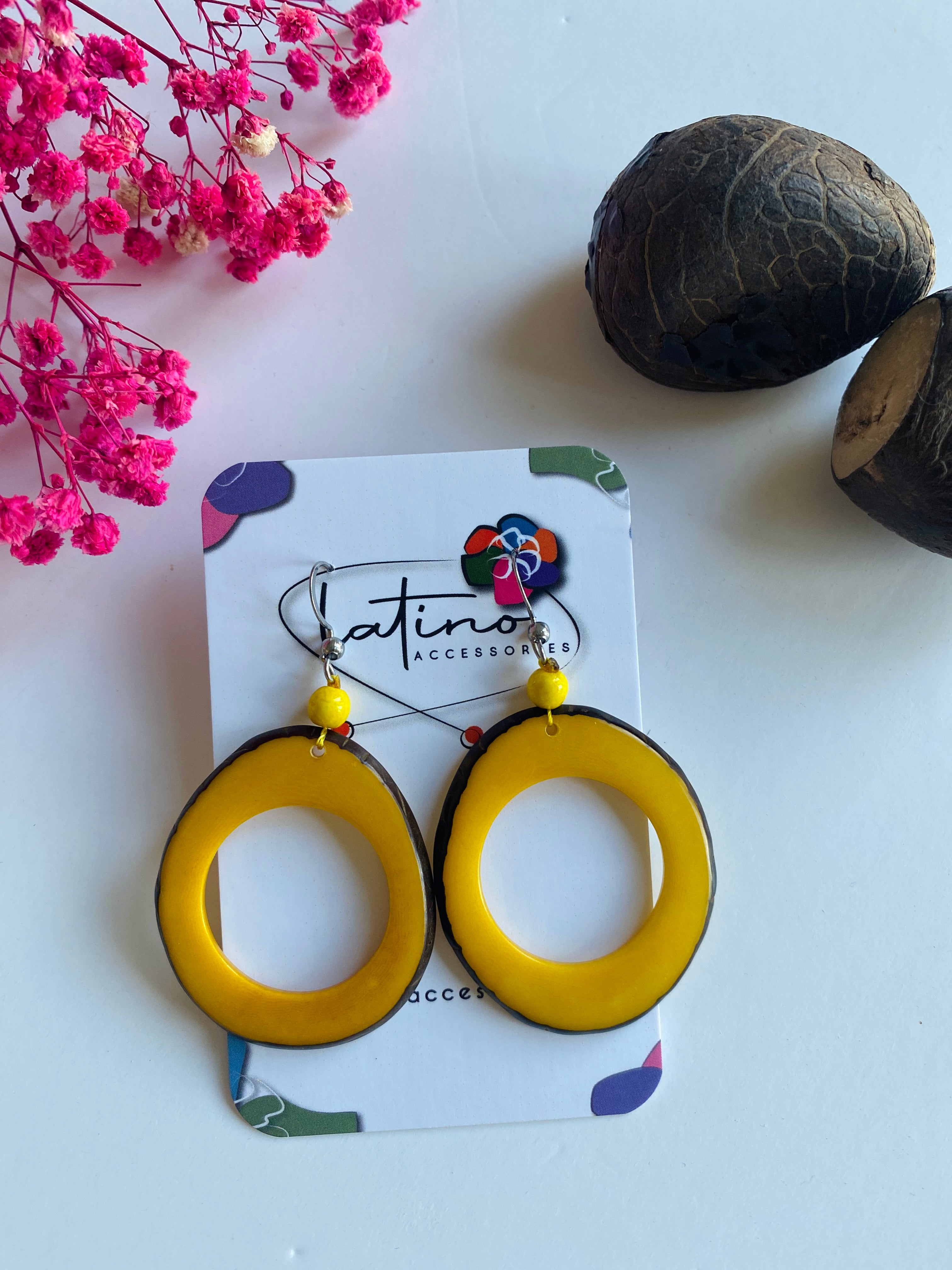 Yellow Hoop Tagua Earrings